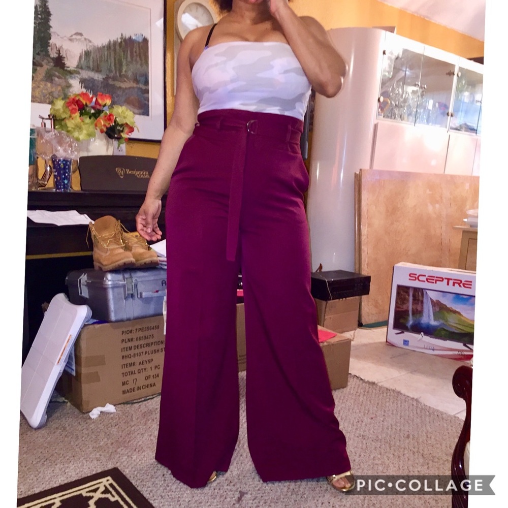 ASOS WIDE LEG & HIGH WAIST PANTS WITH BELT- 12, 14